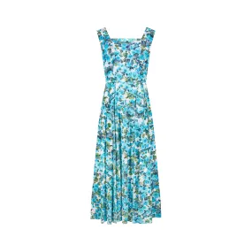 1950s Blue Floral Cotton Rose Print Maxi Dress