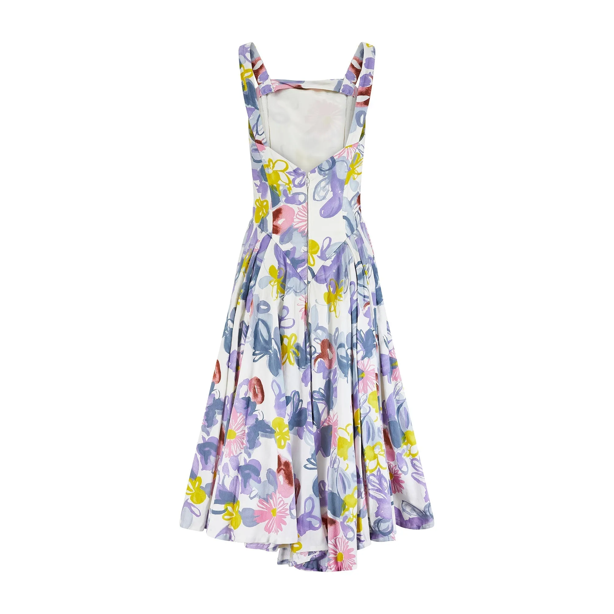 1950s Cotton Abstract Floral Print Sundress