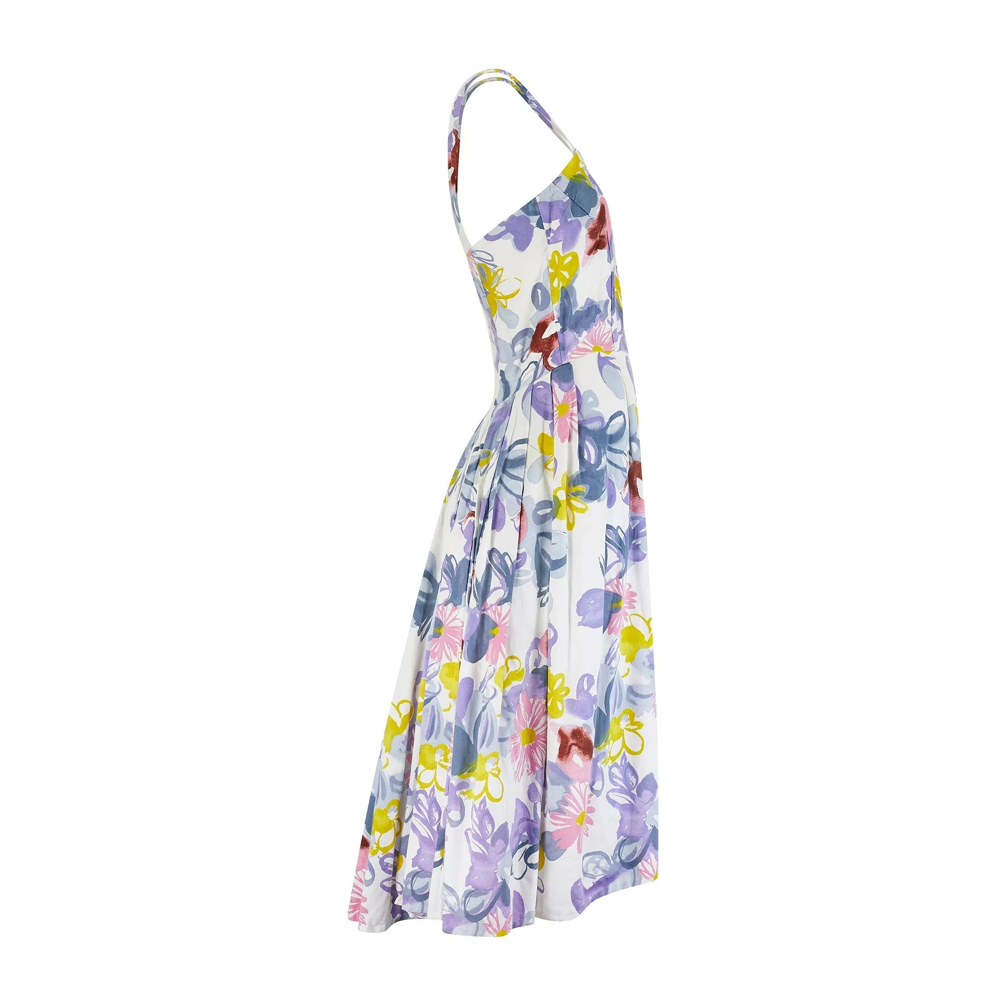 1950s Cotton Abstract Floral Print Sundress