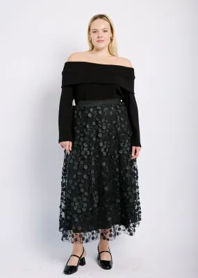 3D Flower Tulle Skirt in Black