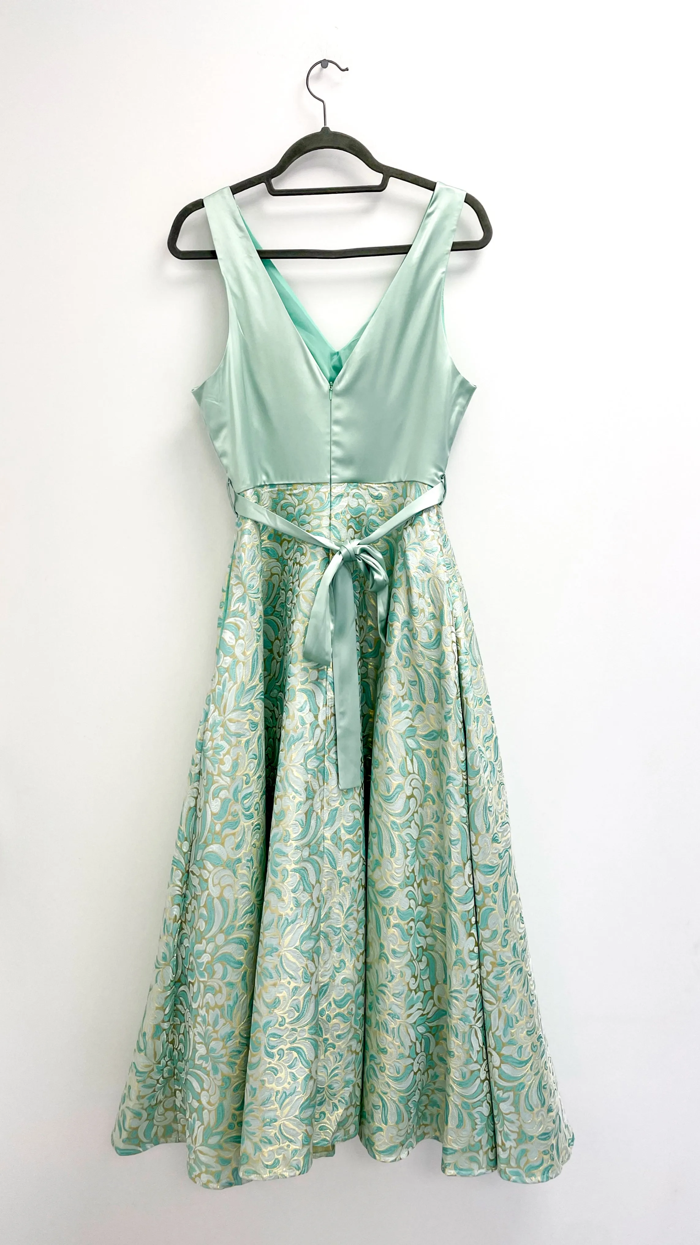 5-A1474 Mint Jacquard Fit & Flare Dress