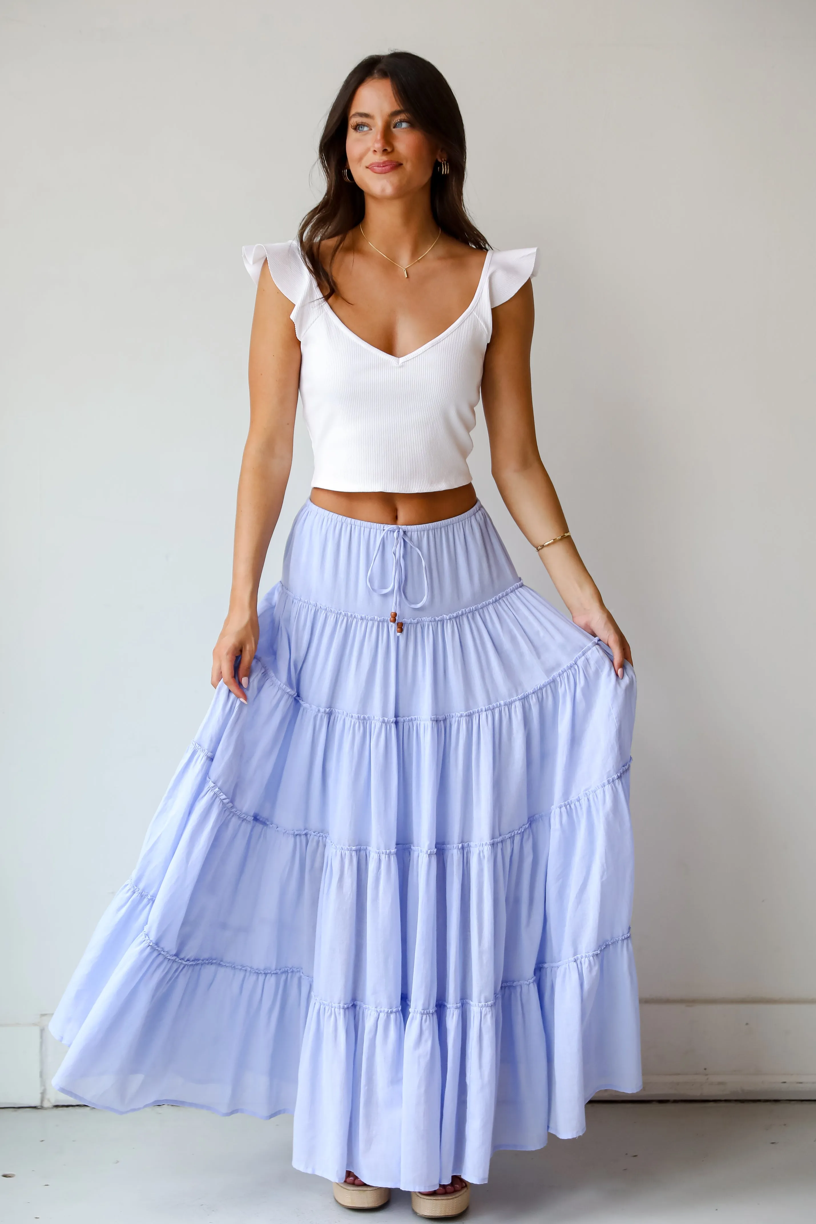 Adorable Lifestyle Periwinkle Tiered Maxi Skirt