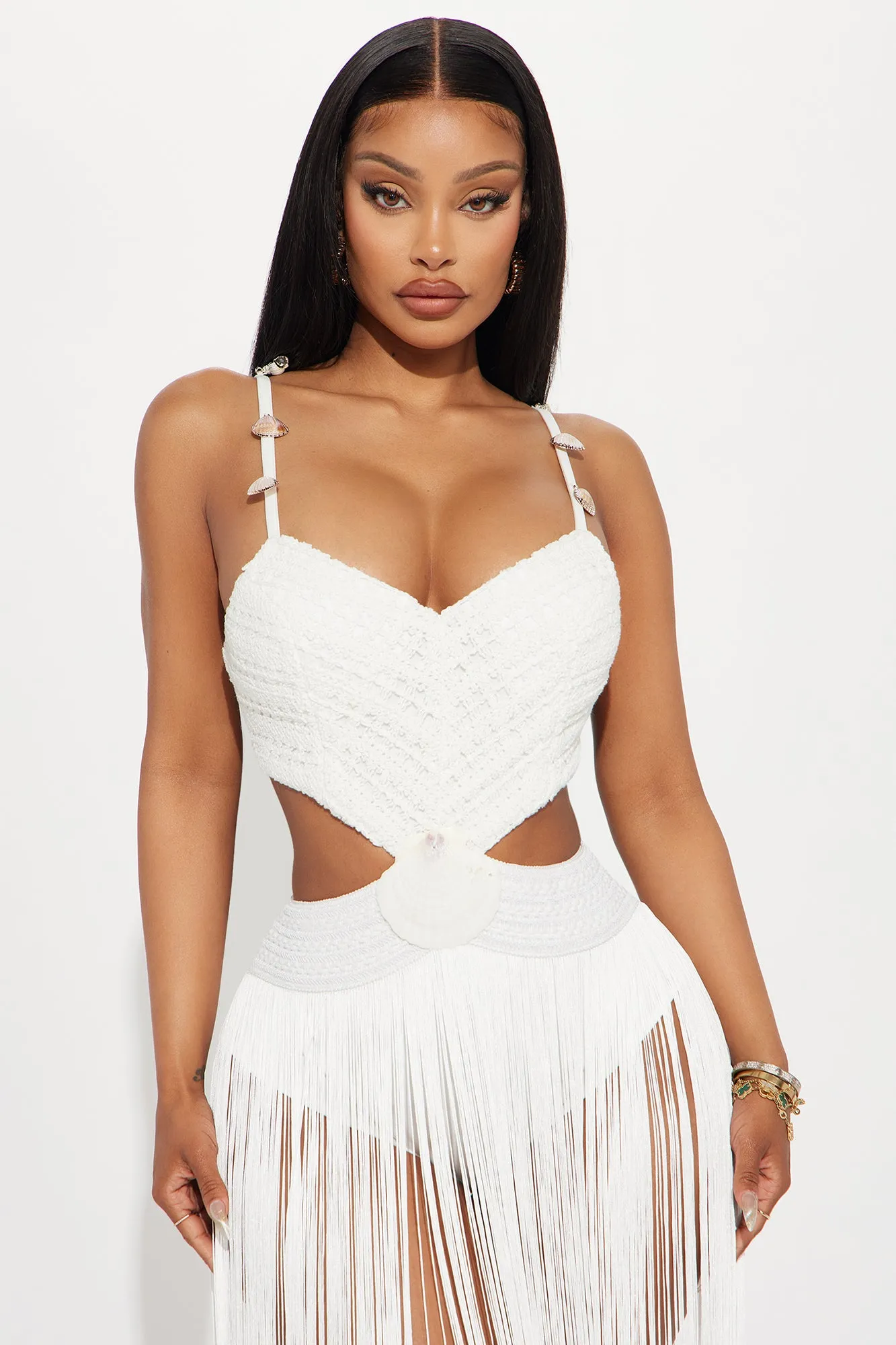 Alana Fringe Maxi Dress - White