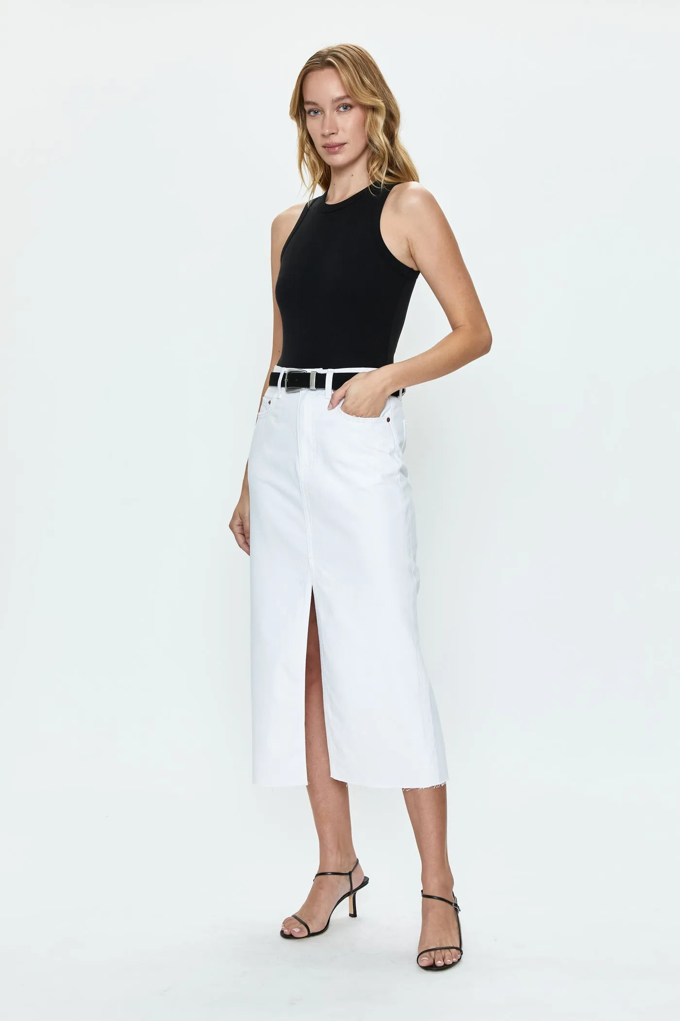 ALICE HIGH RISE MIDI SKIRT (WHITE) - PISTOLA