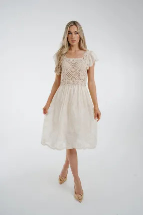 Ally Frill Sleeve Crochet Dress In Cream