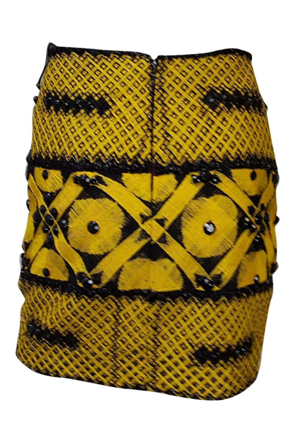 ARMANDO MAFUD Mexican Designer Yellow Cotton Blend Mini Skirt (S)