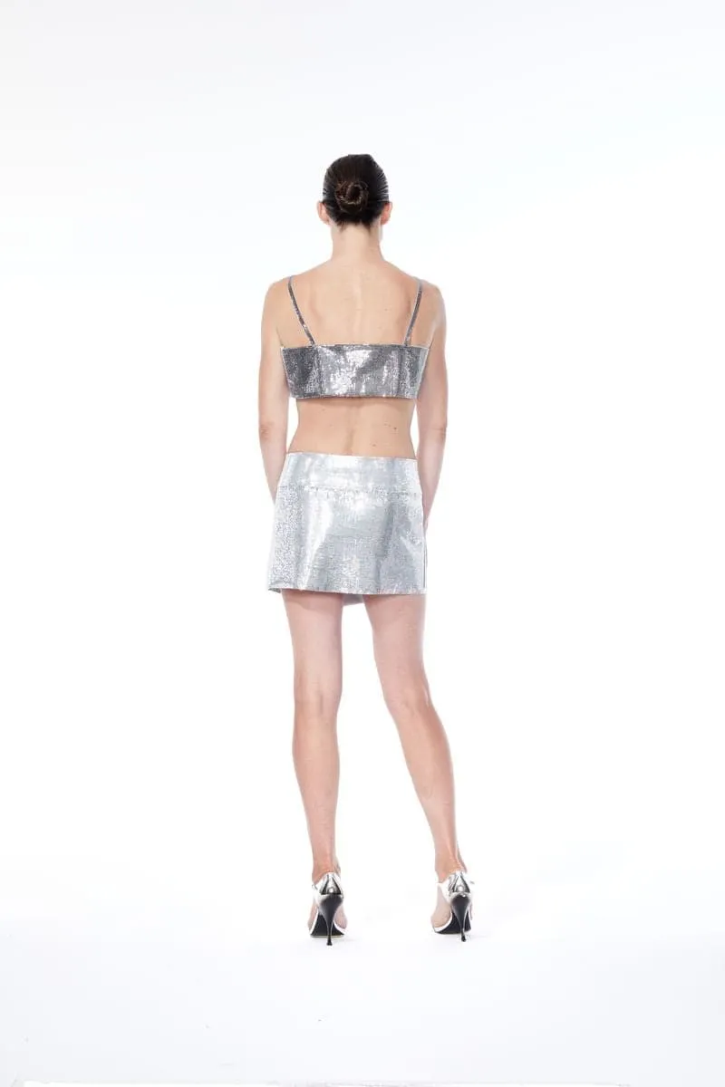 BARCODE MIRROR WRAP MINI SKIRT