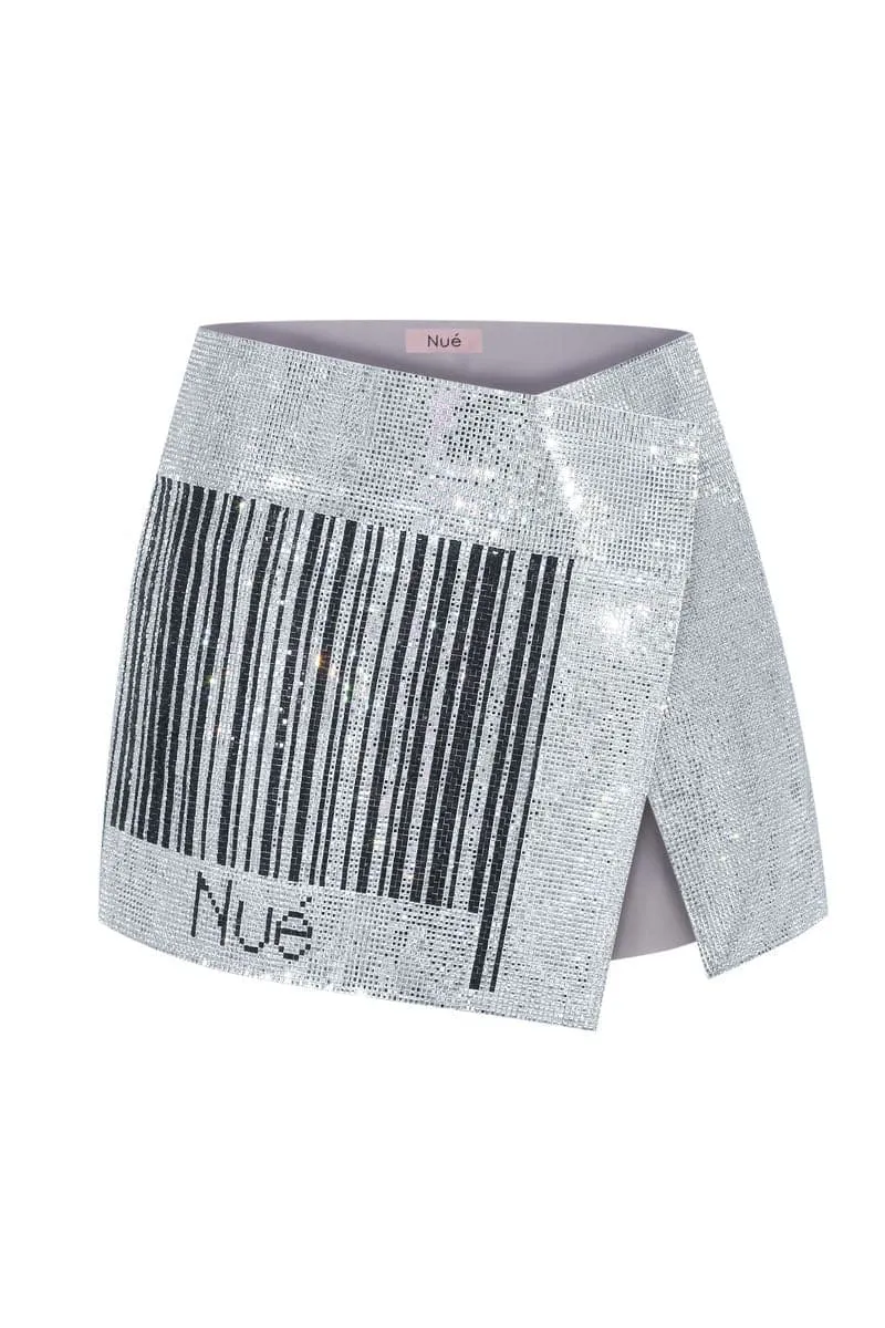 BARCODE MIRROR WRAP MINI SKIRT