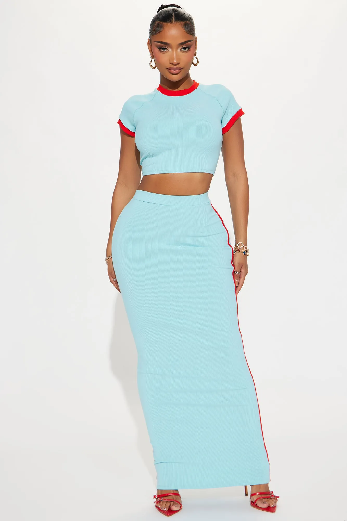 Belle Snatched Skirt Set - Turquoise/combo