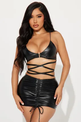 Beyond You Faux Leather Skirt Set - Black