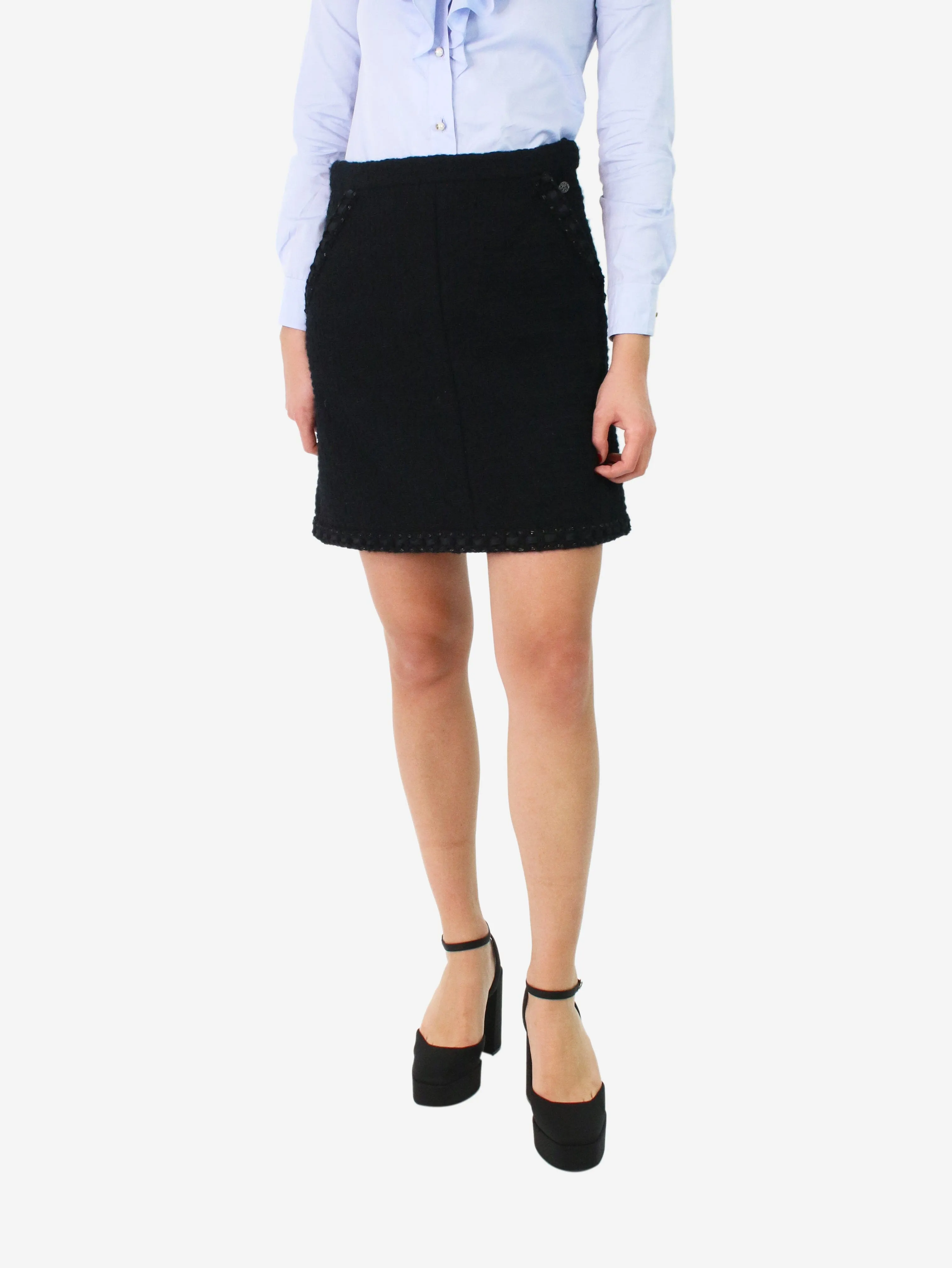 Black tweed mini skirt - size UK 10