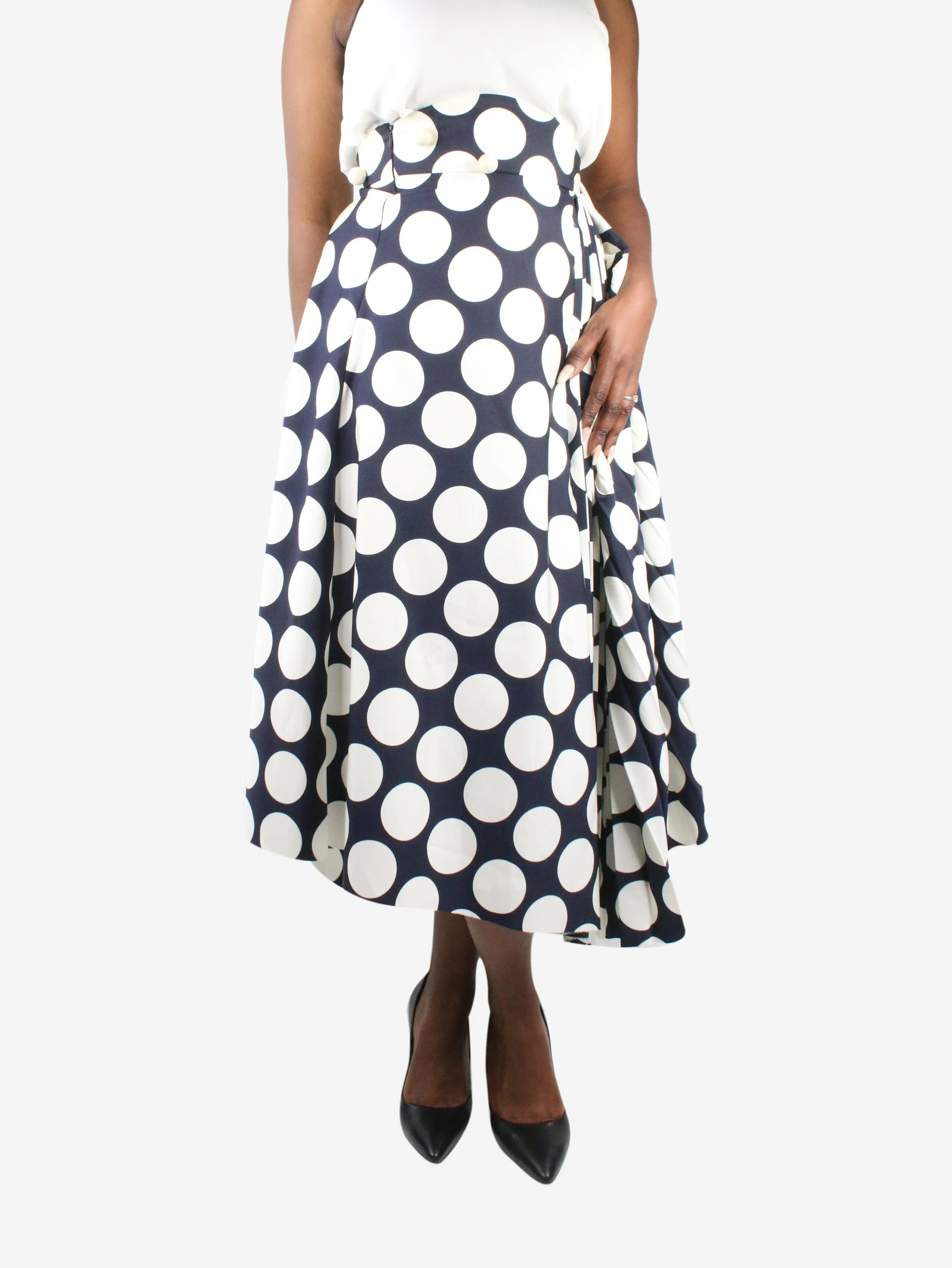 Blue polka dot pleated skirt - size FR 40