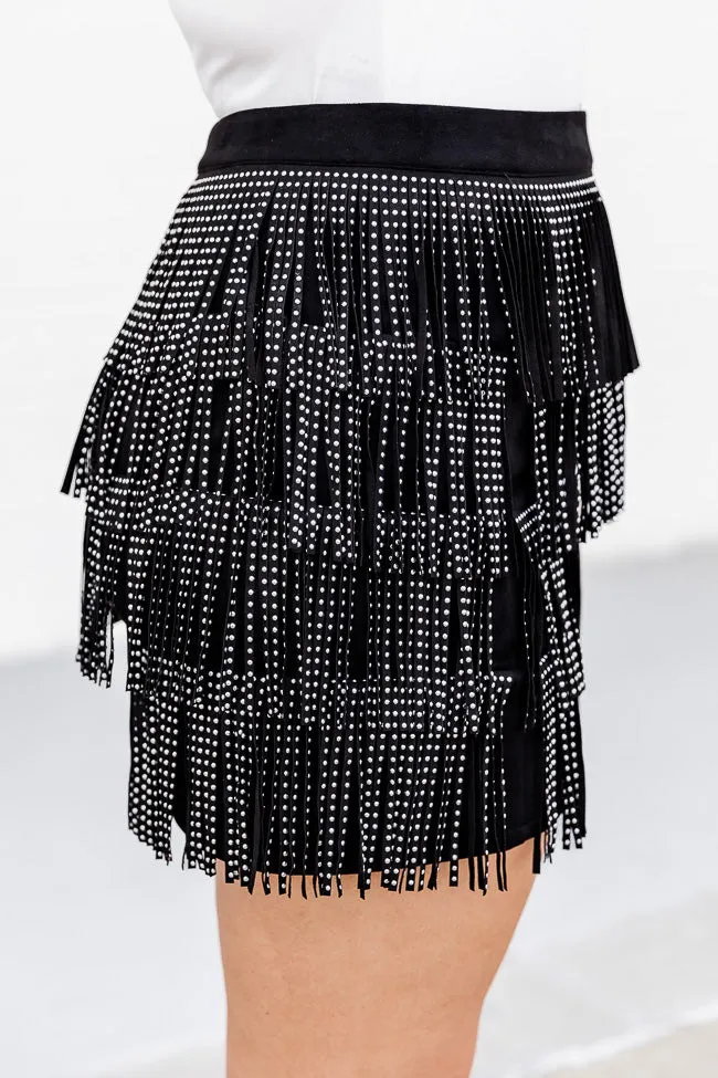 Born To Fly Black Studded Fringe Skirt FINAL SALE