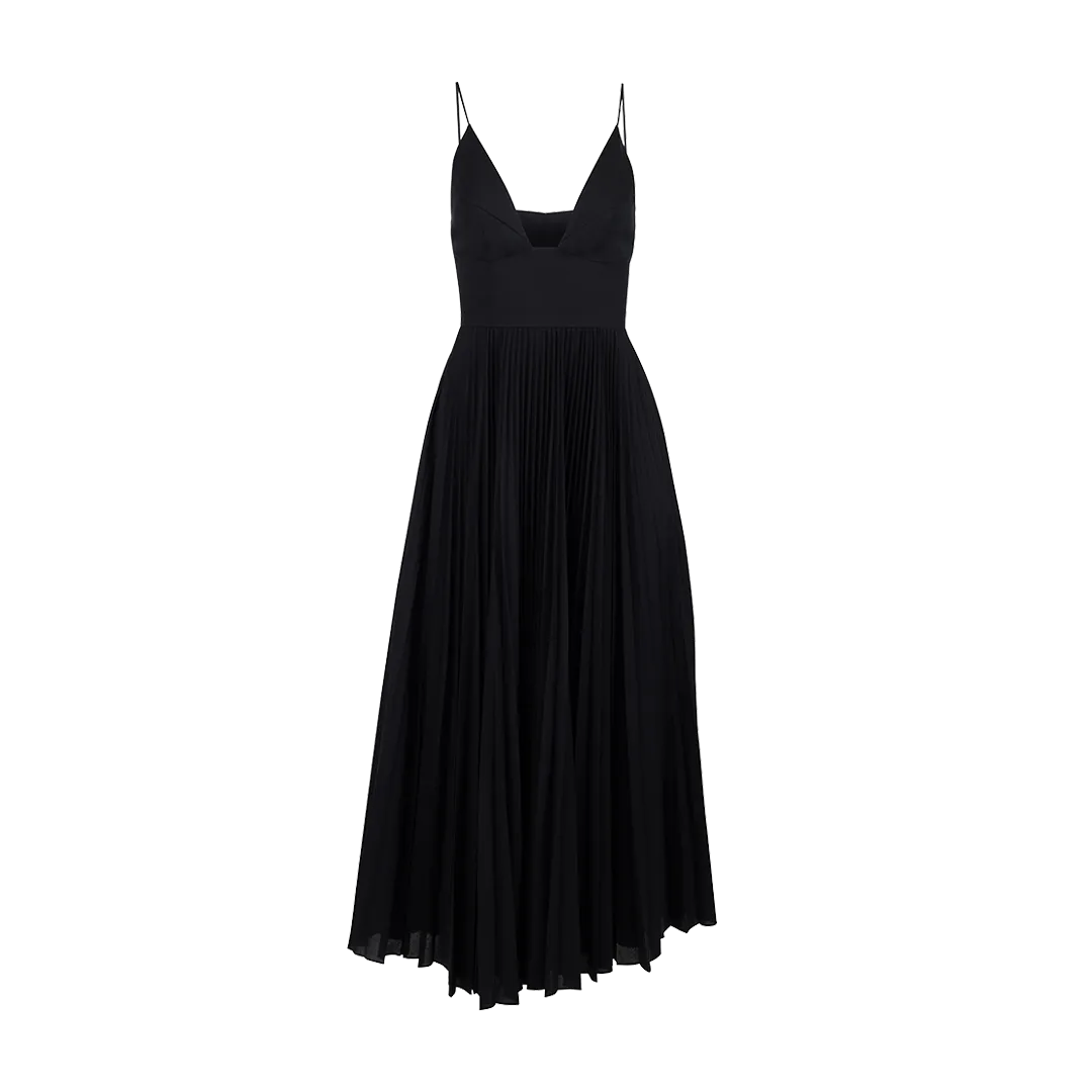 Bralette-Style Maxi Dress with Pleated Skirt