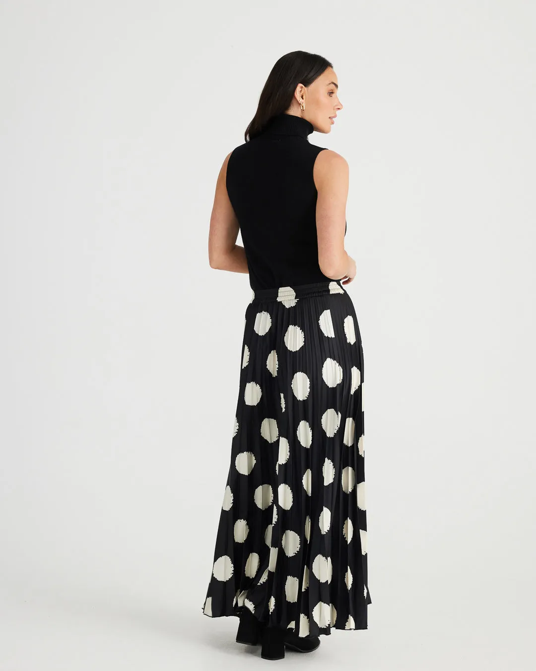 Brave & True Alias Pleated Skirt Black & Ivory Spot