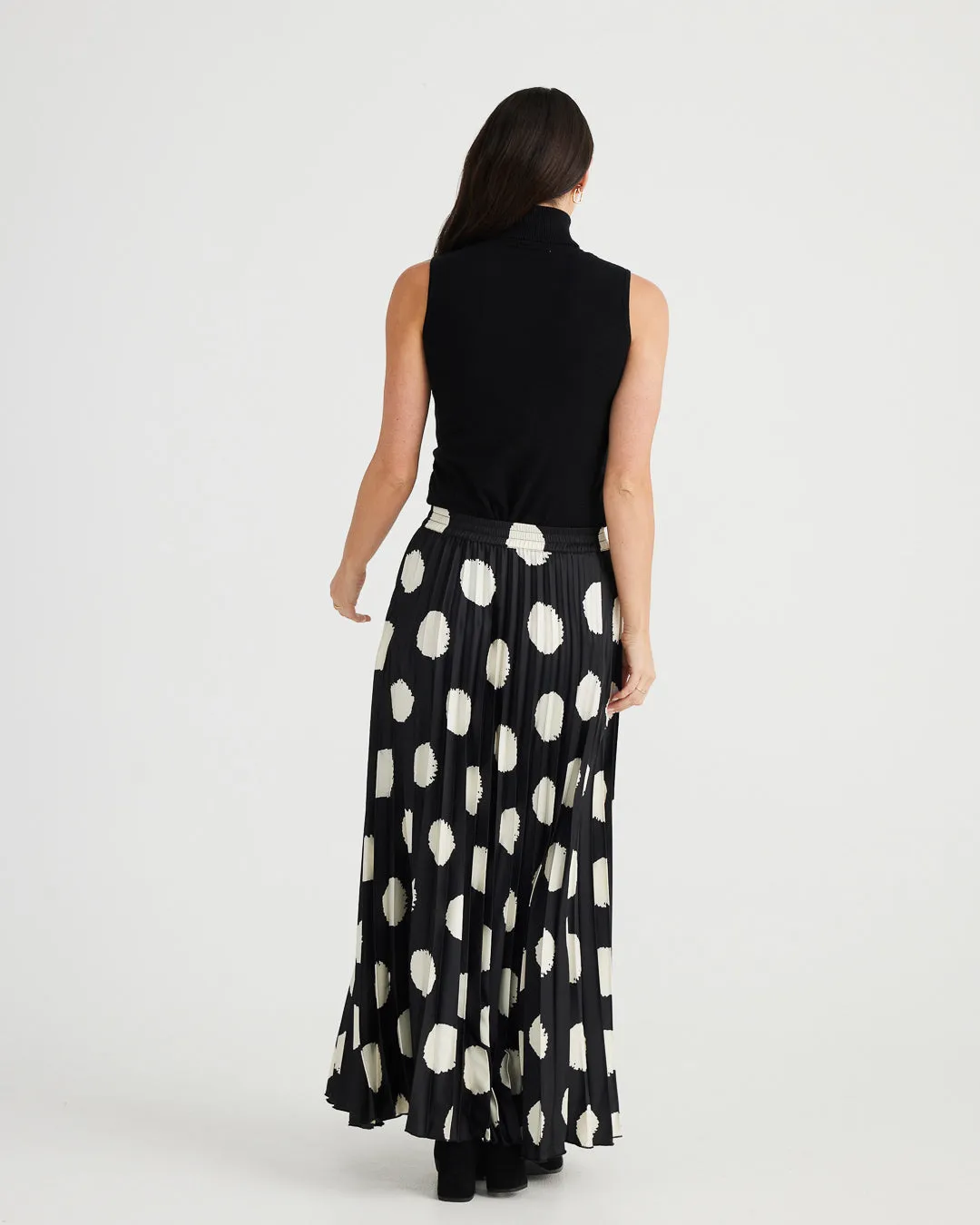 Brave & True Alias Pleated Skirt Black & Ivory Spot