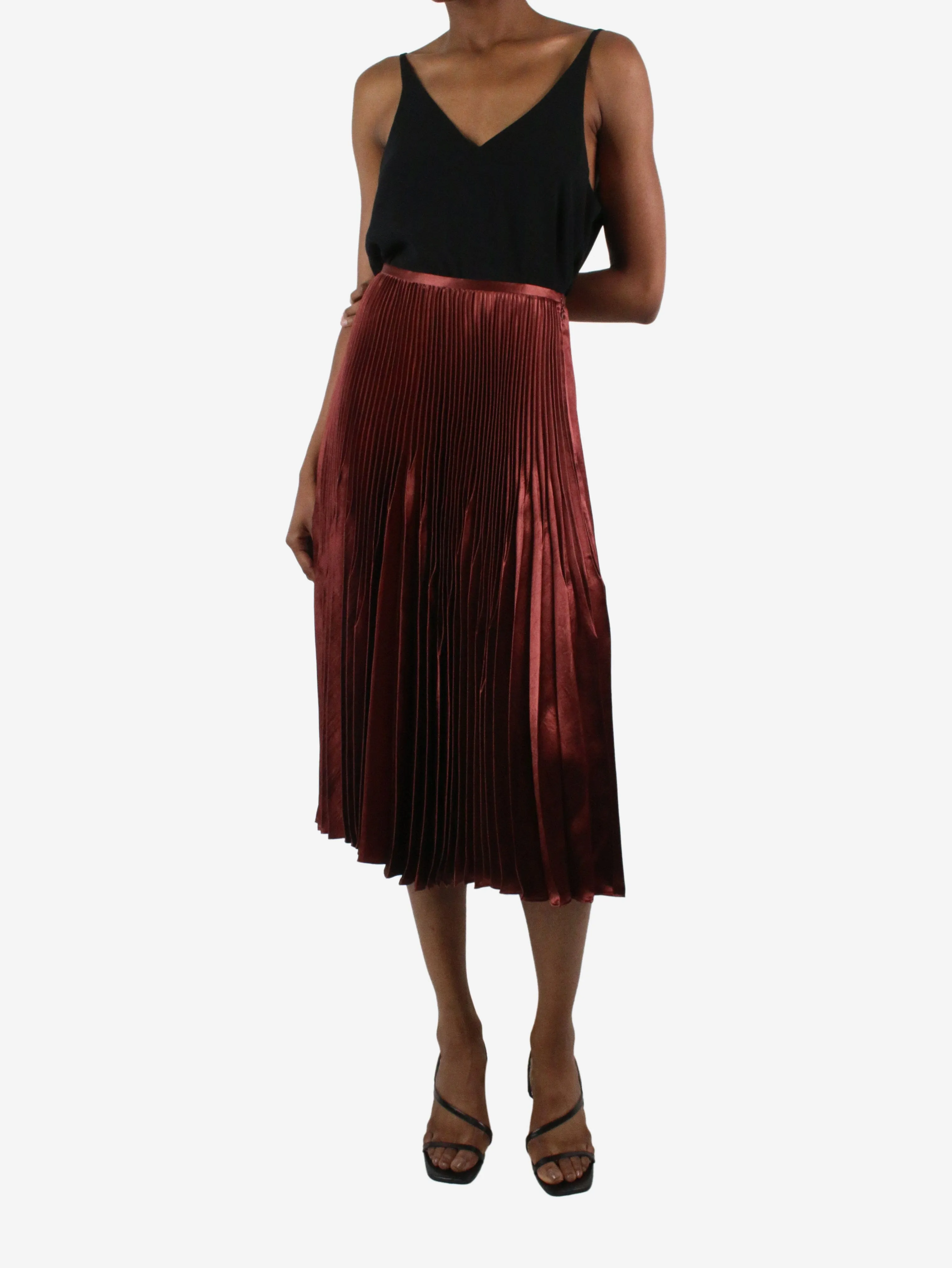 Burgundy pleated satin skirt - size US 2