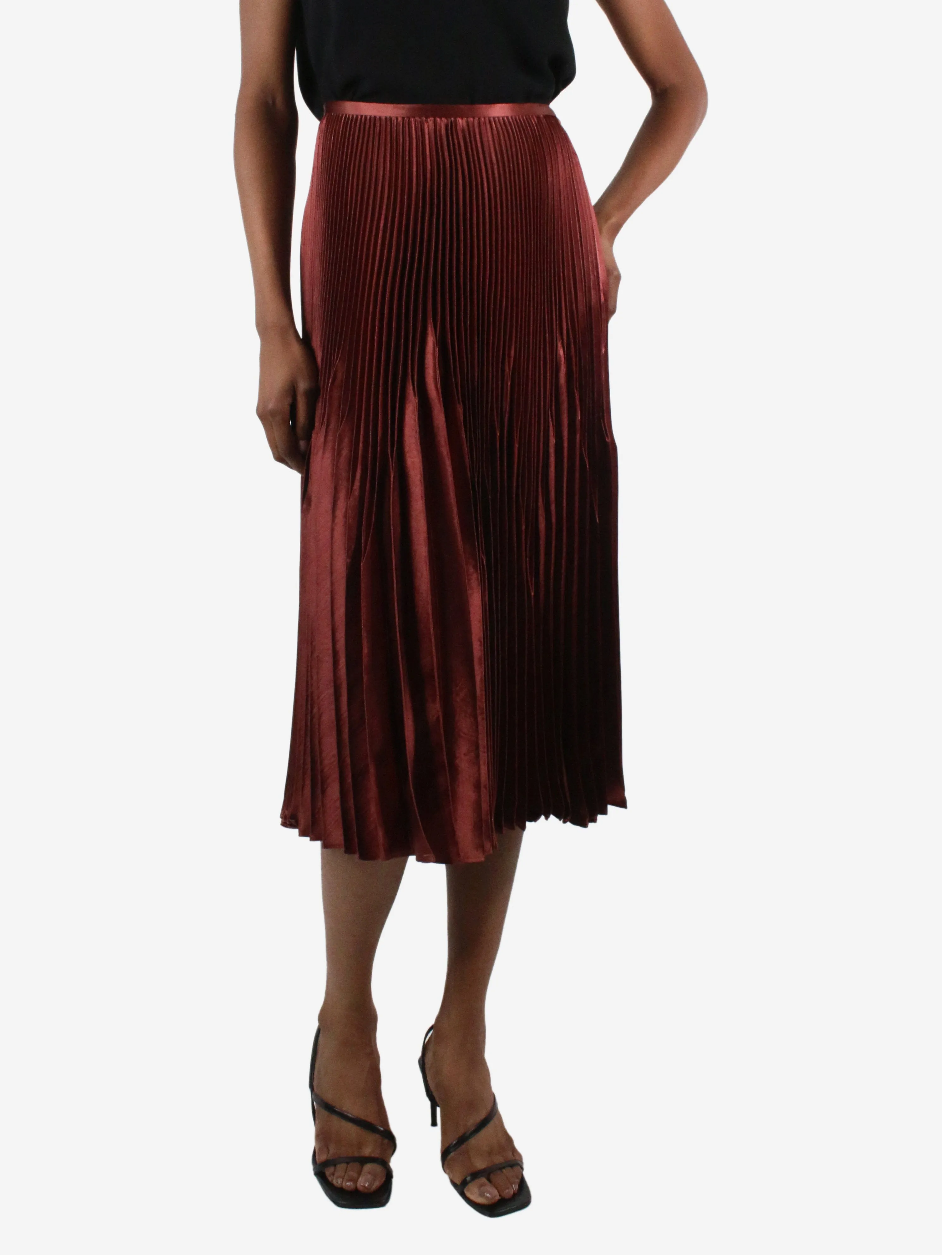 Burgundy pleated satin skirt - size US 2