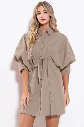 Button Detail Balloon Sleeve Dress