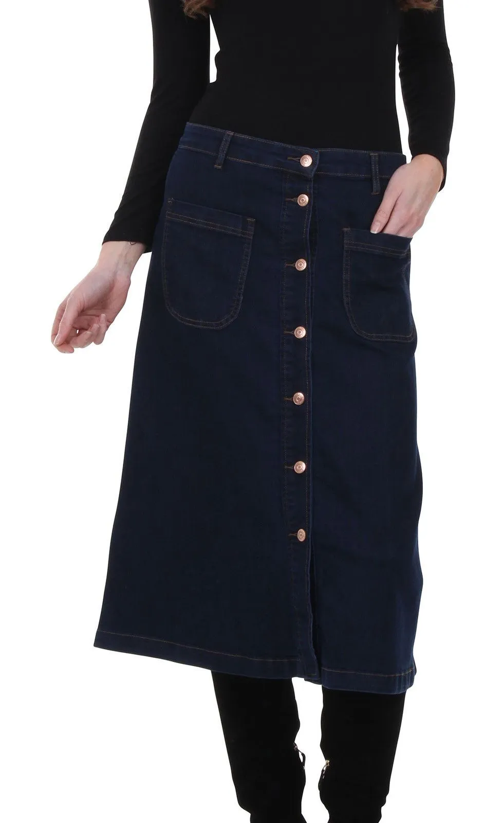 Button Front Denim Midi Skirt - Size 8 only