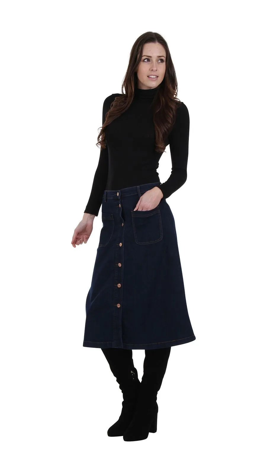 Button Front Denim Midi Skirt - Size 8 only