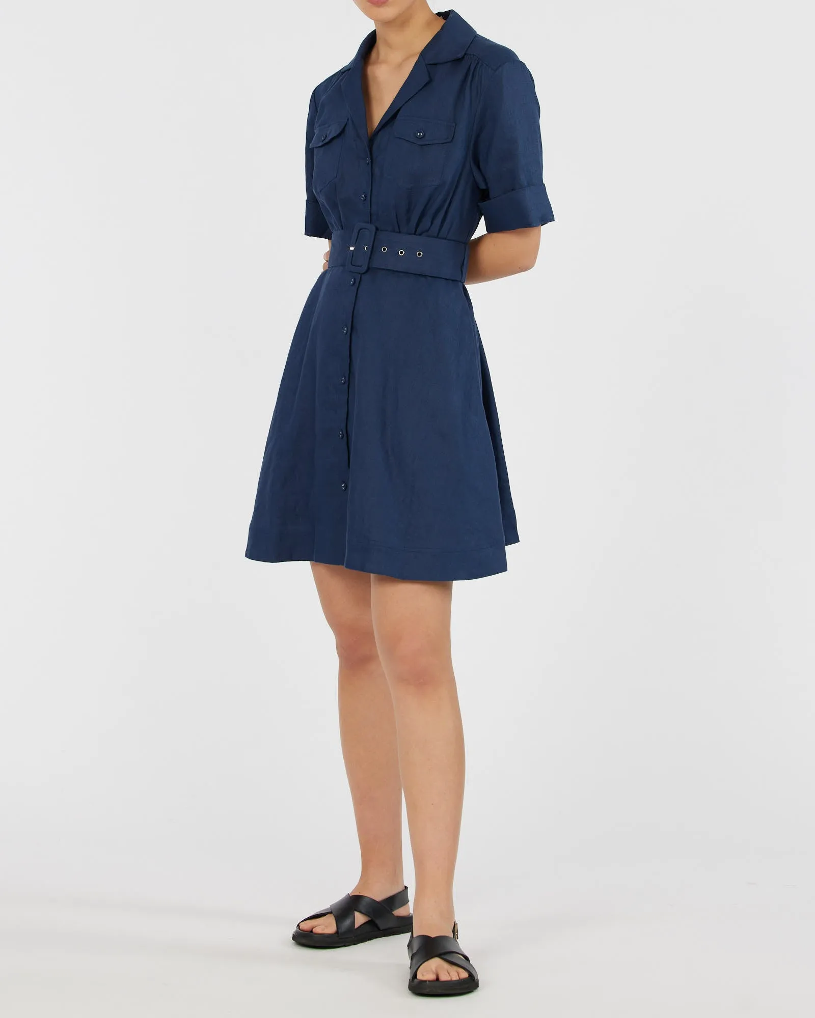 Cadence Linen Mini Dress - Navy