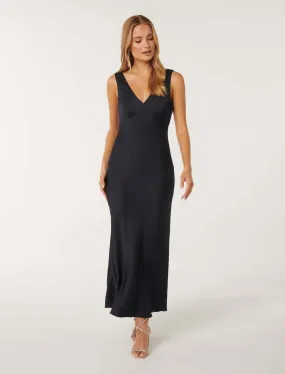 Cameron V Neck Satin Maxi Dress