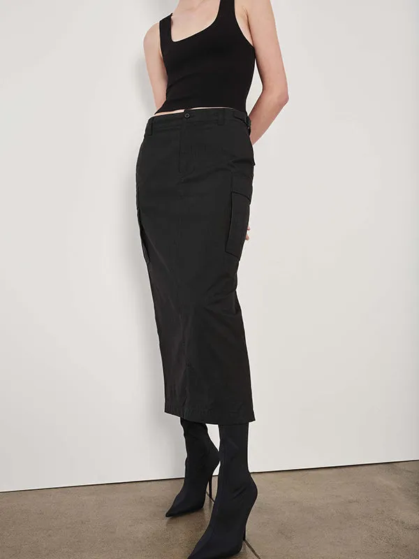 Cargo Skirt Midi in Black