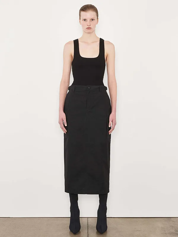 Cargo Skirt Midi in Black