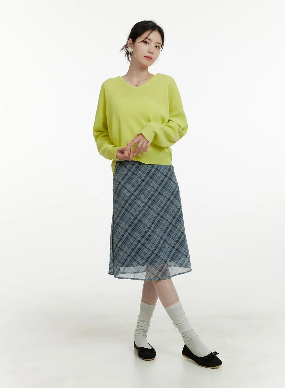 Classic Plaid Midi Skirt OA405