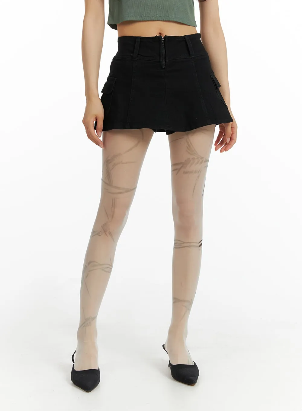 Denim Cargo Mini Skirt IM404