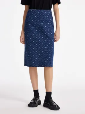 Denim Slit Heart Jacquard Women Skirt