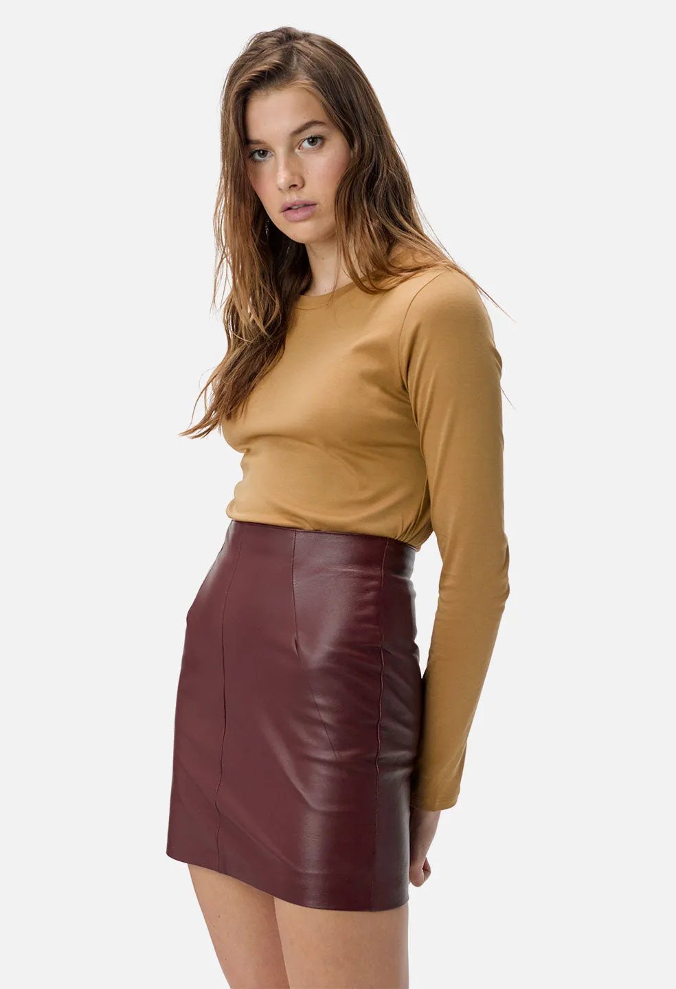 Elise Leather Skirt / Burgundy