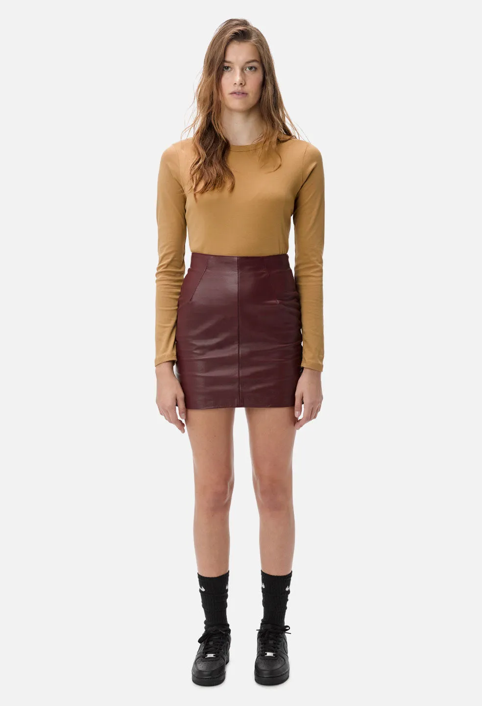 Elise Leather Skirt / Burgundy