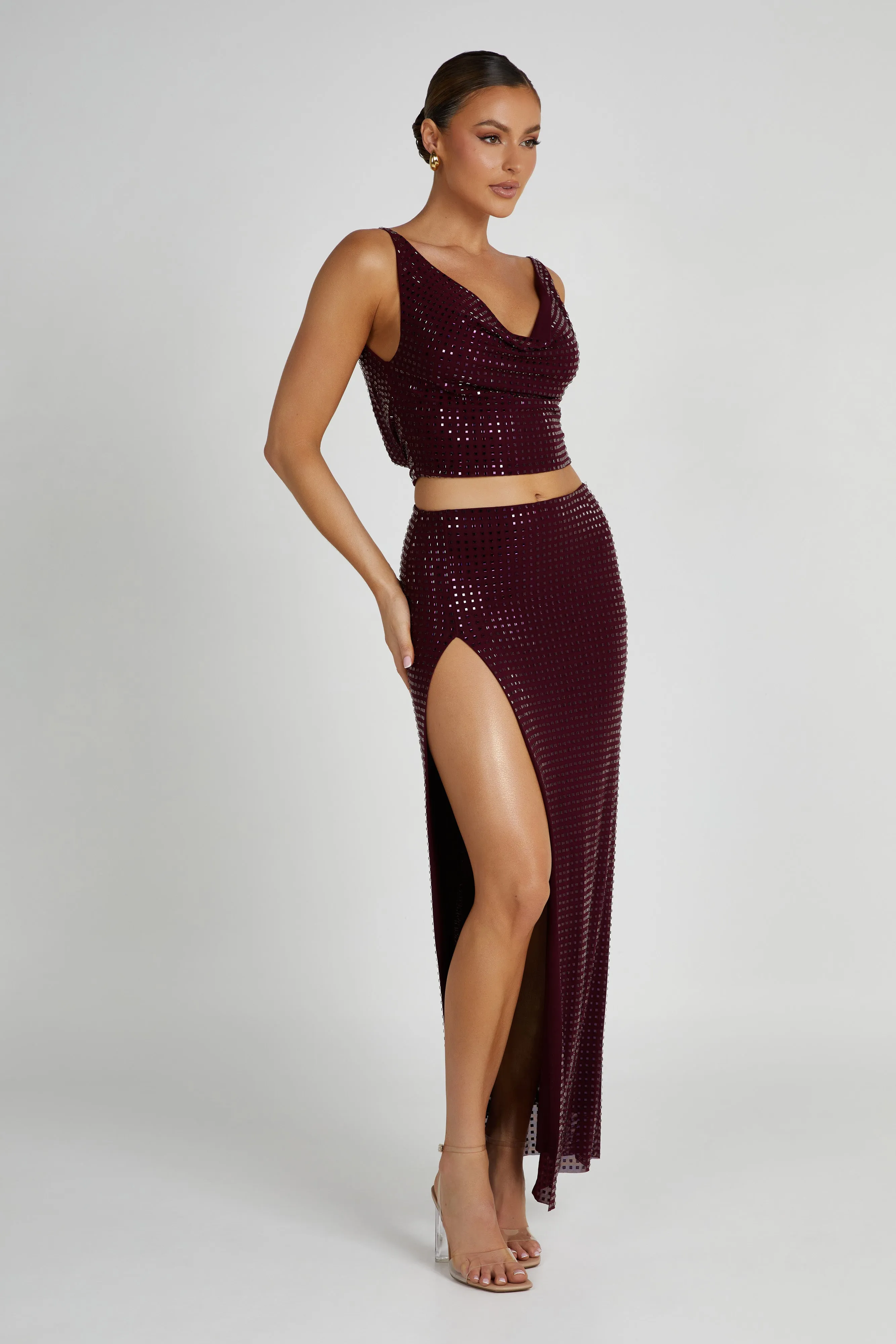 Ellery Square Diamante Maxi Skirt - Berry