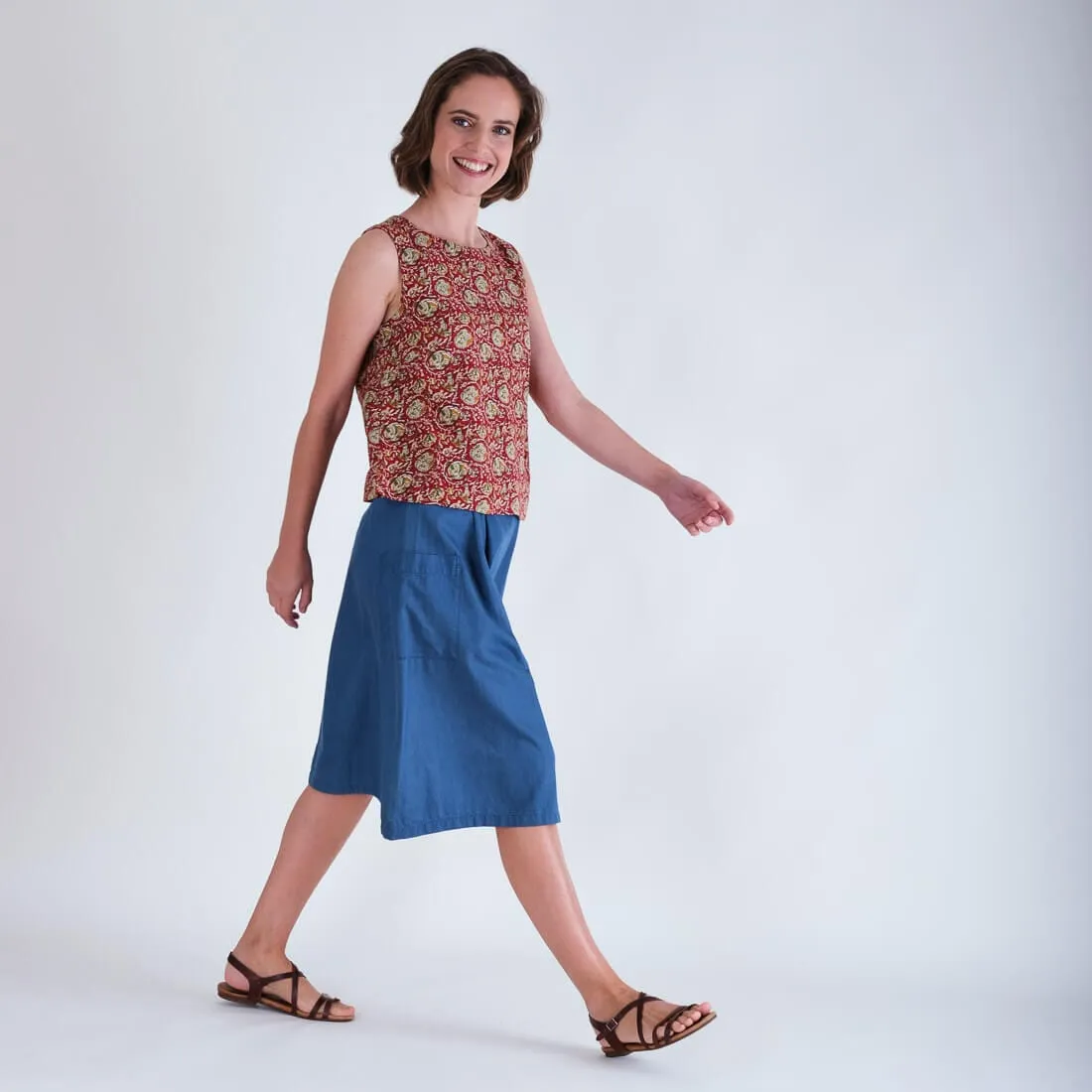 Eve Cotton Knee Length Skirt | Denim