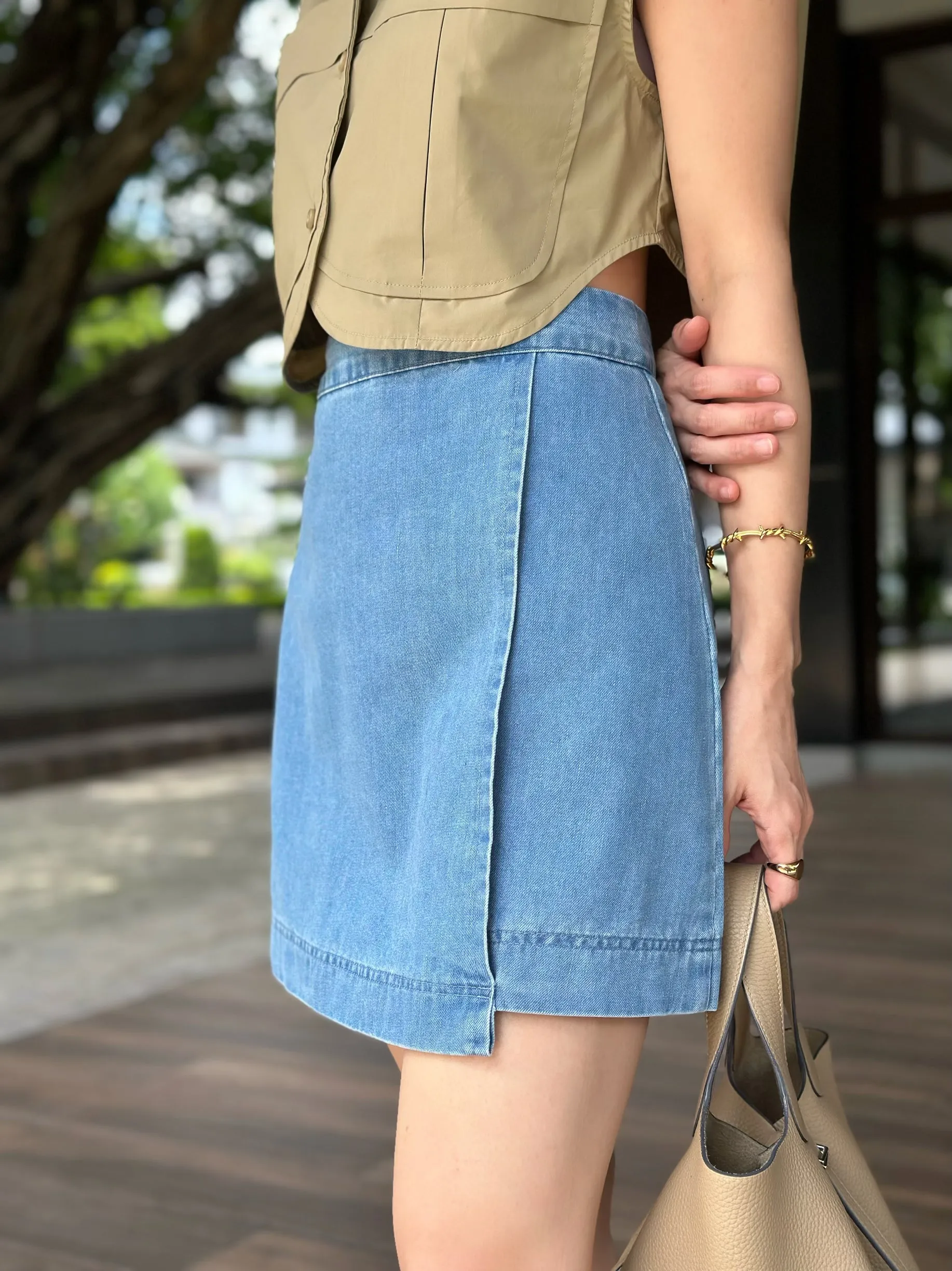 Farnzia Denim Origami Skort in Dark Wash