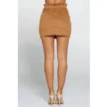 FAUX CAMEL SUEDE SKIRT WITH WIDE "PAPER BAG" ELASTIC WAIST