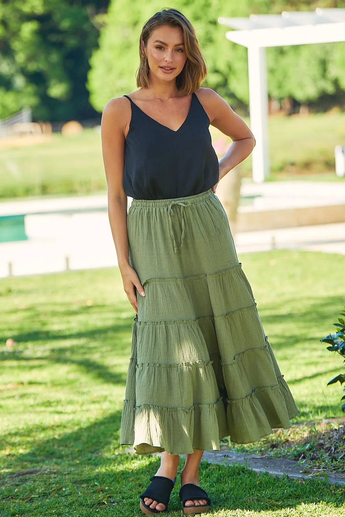 Felicity Khaki Maxi Skirt