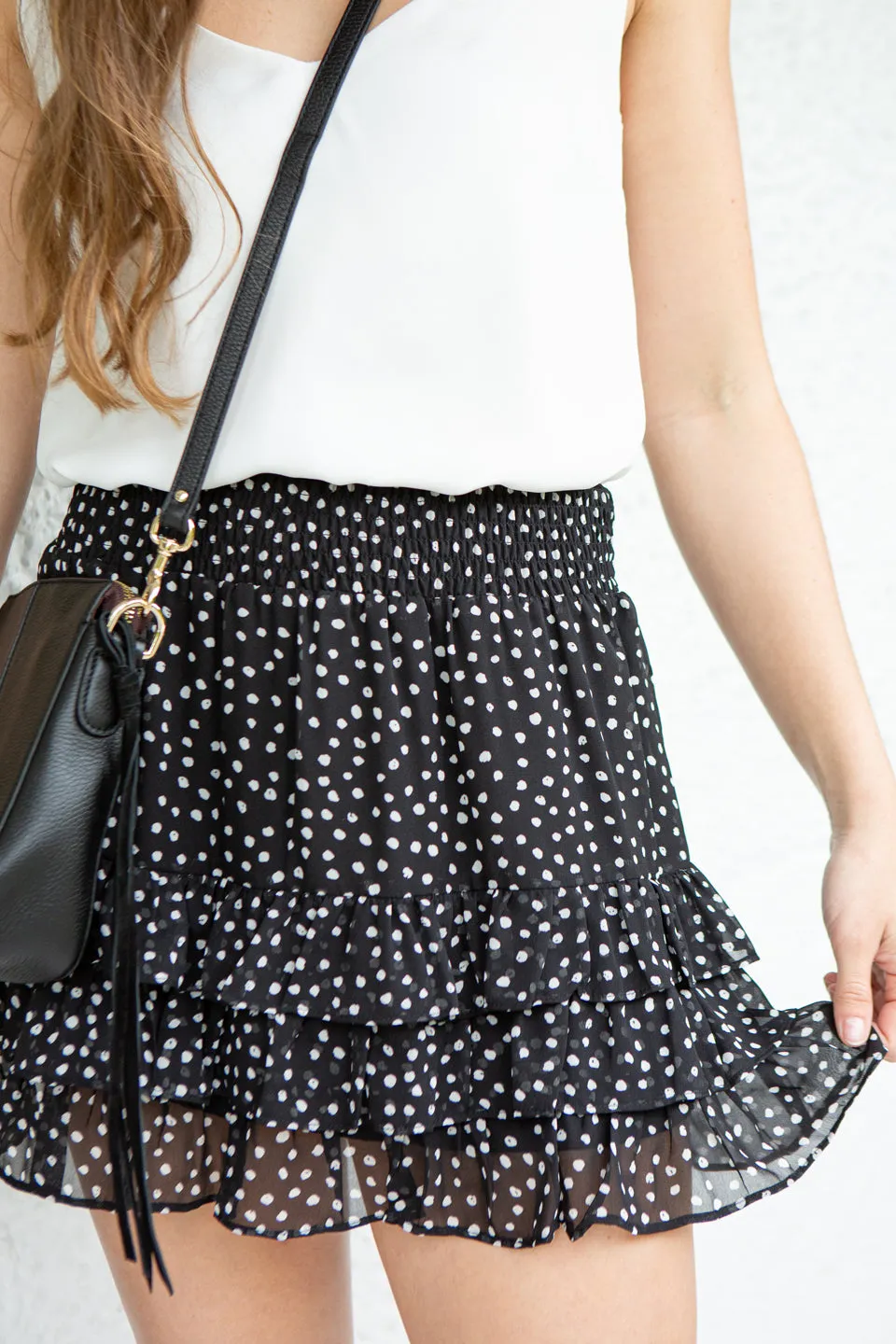 Fiesta Black Spot Shirred Mini Skirt