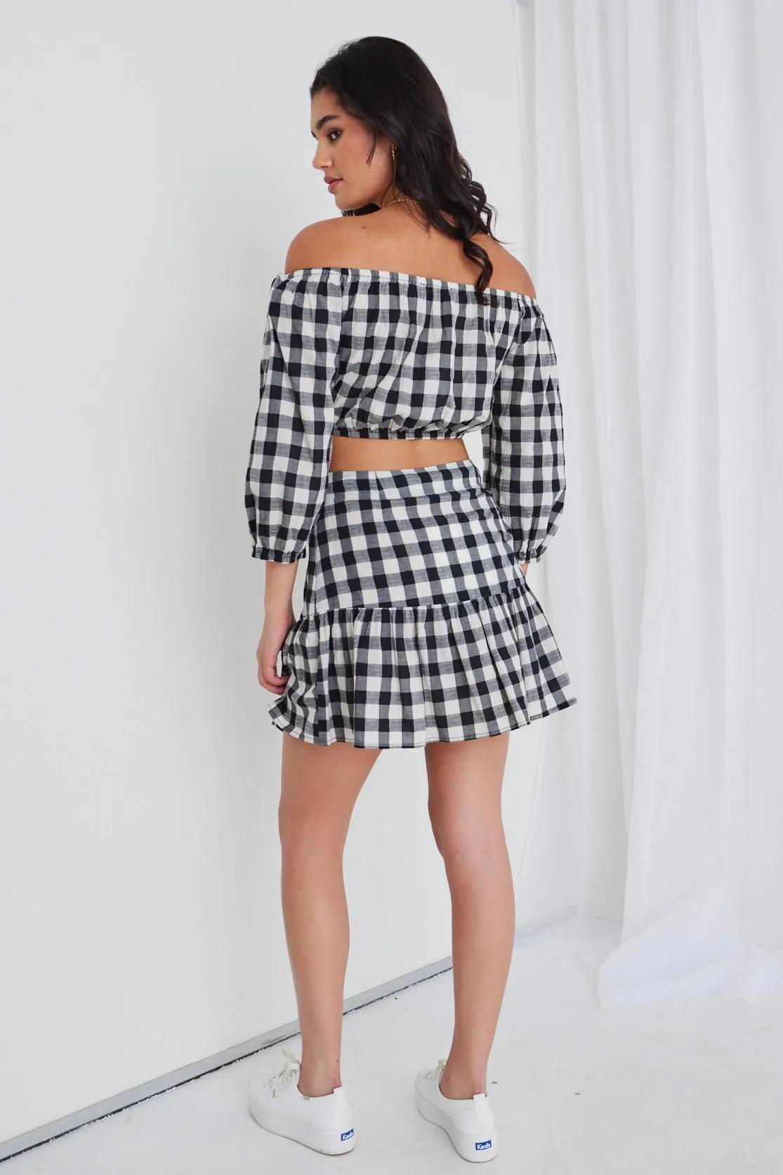 Flicker Black Gingham Tiered Mini Skirt