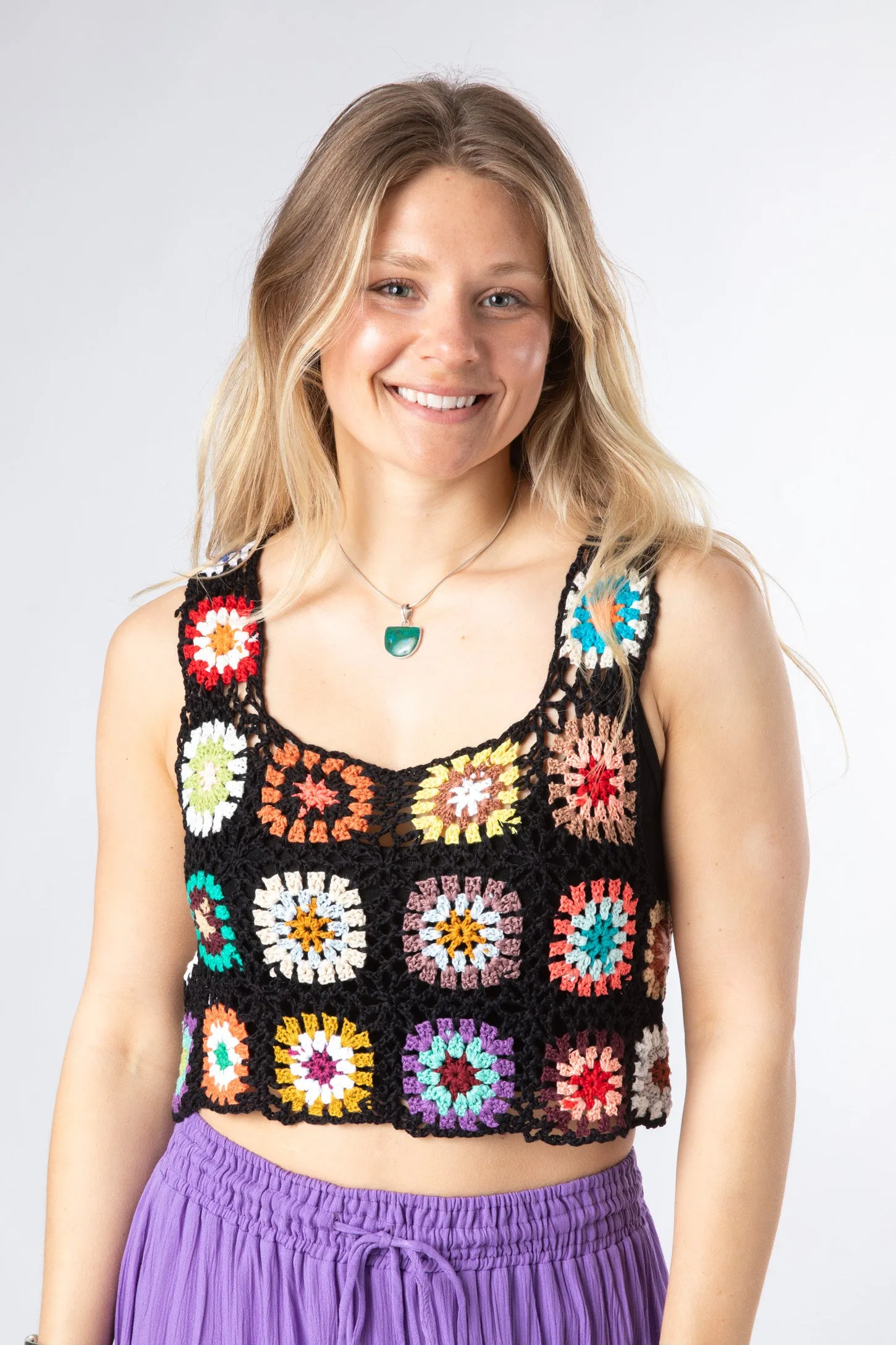 Floral Crop Crochet Tank