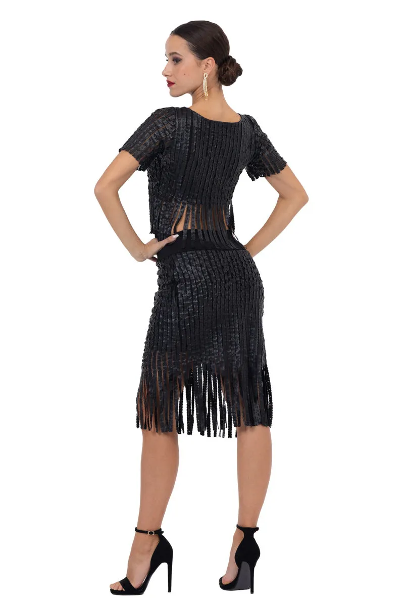 Fringed Faux Leather Striped Crop Top