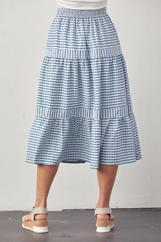 Gabby Gingham Flare Skirt in Sky