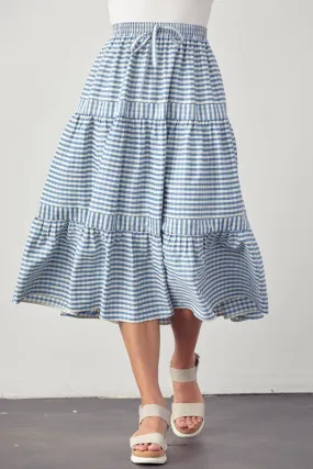 Gabby Gingham Flare Skirt in Sky