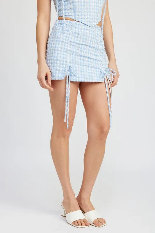 GINGHAM MINI SKIRT WITH DRAWSTRINGS