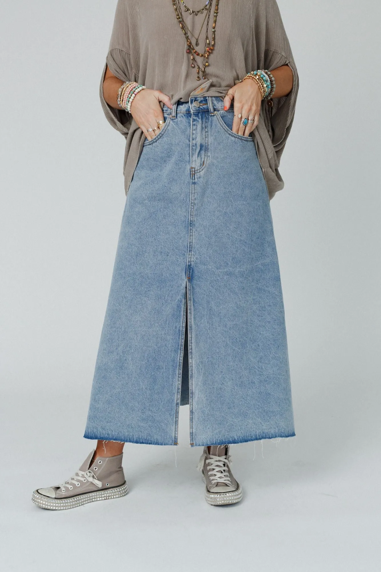 Classic Denim Maxi Skirt - Effortless Style for Every Occasion