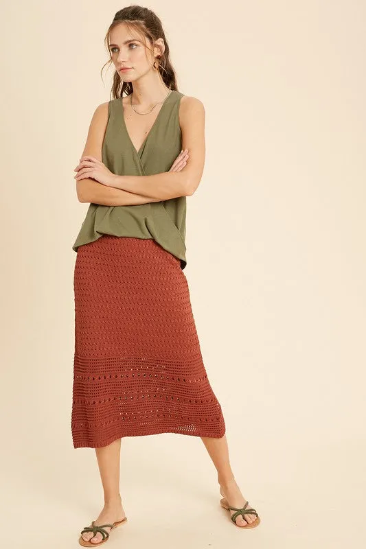 Harmony Crochet Sweater Skirt in Brick