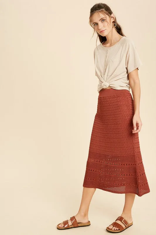 Harmony Crochet Sweater Skirt in Brick