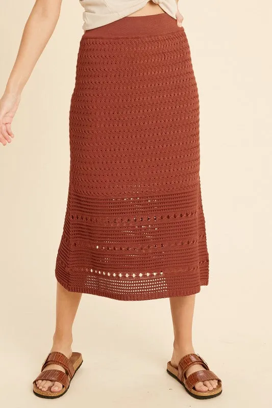 Harmony Crochet Sweater Skirt in Brick